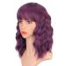 ENTRANCED STYLES Fuchsia Mixed Purple Wigs for Women Medium Length Short Wavy Curly Bob Wig with Bangs Colored Wigs for Girls Heat Resiatnt Synthetic Costume Party Cosplay Wig