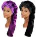 Homiton 2Pcs Silk Bonnet Long Braids Bonnet with Elastic Tie Band Satin Curly Hair Bonnet for Sleeping (Black+Purple)