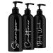 Alora Home Essentials Reusable Shampoo and Conditioner Bottles - Set of 3 Matte Black Permanent Stylish Labels 16oz Pump Bottle Dispenser Body Wash Plastic Refillable (MBBW16) Set of 3 (16oz) Black