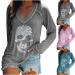 Women's Halloween V Neck Sweatshirt - Skeleton Print Long Sleeve T-Shirt Hot Drill Blouse in Medium Purple - Buy Online on GoSupps.com
