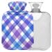 NAANLE hot water bottle with reference lila plaid transparent hot water bottle 2l large hot hot water bottle for menstrual cramps pain relief handfoots heat and cold therapy