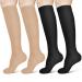 Acwoo compression stockings women and men 2 pairs compression socks Medical compression socks knee socks women thrombosis socks compression socks (s/m black+beige) 2 pairs - S/m black+beige