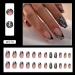 Buy Black French Tip Press On Nails - Medium Coffin Silver Glitter & Leopard Design - 24 Pcs Short Acrylic Fake Nails for Women - Buy Online on GoSupps.com