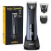 Body Groomer Men Electric Groin Hair Trimmer Waterproof Pubic Hair Trimmer with Replaceable Ceramic Blade Heads LED Light and Display Standing Recharge Dock Blue