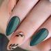 Dark Green Almond Press on Nails with Gold Line & Leaf Design | 24Pcs Matte & Glossy Acrylic Fake Nails for Women & Girls - Buy Online on GoSupps.com
