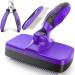 Ruff 'N Ruffus Self-Cleaning Slicker Brush With PAIN-FREE Bristles | Gently Removes Loose Undercoat, & Tangled Hair | For Cats & Dogs | Reduces Shedding by 95% + FREE Pet Nail Clipper & Comb included (Purple slicker Brush + 2 Free Bonuses)