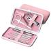 JIUKE Professional Nail Care Manicure Set of 9Pcs Stainless Steel Pedicure Tool Finger File Nail Clippers Grooming Kit With Pink Travel Size Case for Women