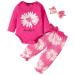 Koonde Baby Girl Clothes Newborn to 24 Months 3-piece Baby Girl Outfits Romper Trouser & Headband 6-12 Months Bright Pink