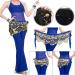 2-Pack Chiffon Belly Dance Belt with Coins - Silk Scarf Hip Cloth Skirts for Women (Black & Blue) - 150 cm Long - Buy Online on GoSupps.com