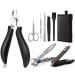 GLAMFIELDS Large Nail Clipper Set (8Pcs), Toe Nail Clippers for Thick Nails for Seniors, Ingrown Toenail, Paronychia, Big Toenail Clippers with Easy Grip Rubber Handle for Podiatrist/Adult/Men/Women Black-8 in 1