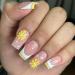 24pcs French False Nails Short - Almond Square Press on Nails - Full Cover Acrylic False Nails With Glue - French Fake Nails Stick on Nails for Women and Girls Nail Art (Yellow Summer)