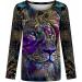 YRAETENM Women's Colorful Lion Print 3/4 Sleeve Tee - Purple | Spring Loose Fit Casual Top - Buy Online on GoSupps.com