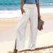Viyabling Women's Summer Linen Palazzo Beach Pants - Elastic Waist Wide Leg Trousers in White | Medium - Buy Online on GoSupps.com