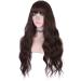 AMZCOS Long Wavy Brown Wig with Bangs for Women | Heat Resistant Synthetic Hair | Daily Wear Wig (Brown) - Buy Online on GoSupps.com