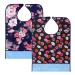 BTSKY 2 Pcs Waterproof Reusable Adult Bibs - Washable Mealtime Protector Bib Clothing Protector with Crumb Catcher (Flower+Lip)