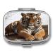 Pill Box Big Tiger Print 2 Compartment Medicine Pill Case Pill Organizer Decorative Metal Portable Pill Box for Pocket Or Purse Style