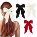 FEXPDL Bow Hair Clip 3 Pcs Black Hair Bows for Women White Bow For Hair Red Bow Clips with Long Silky Satin Hair Slides Solid Color Bowknot Hairpin Hair Barrettes Scrunchies(Black white Red) Black+White+red