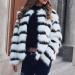 Women's Elegant Cropped Faux Fur Party Coat - Black & White Stripe Colorblock - Size XL - Buy Online on GoSupps.com