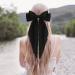 Hair Bow Clip Big Hair Bow Hairpin French Barrette Hair Clips with Long Silky Satin Long Silky Satin for Women Girls (Black) - Buy Online on GoSupps.com