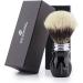 Badger hair shaving brush with super silver tip and black handle for wet shaving. Made from synthetic resin by Jag Shaving