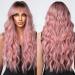 Pink Hair Wigs for Women Long Curly Wig with Bangs Ombre Synthetic Wig Heat Resistant Cute Wigs Cosplay Ombre Pink 25 Inch