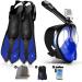 Odoland 5-in-1 Snorkeling Packages, Full Face Snorkel Mask with Adjustable Swim Fins, Lightweight Backpack and Waterproof Case, Anti-Fog Anti-Leak Snorkeling Masks Gear for Men Women Adult Blue L(Mask4.7"/ Fins 4.5-8.5)