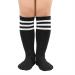 American Trends Kids Toddler Soccer Socks Knee High Tube long Socks Three Stripes Uniform Socks for Boys Girls 1-9years 6-9 Years 1 Pack Black White