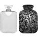 NAANLE 1L Hot Water Bottle with Paisley Flower Cover - Pain Relief & Warmth for Back Hands and Feet | Transparent Black Heat Bottle - Buy Online on GoSupps.com