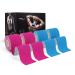 Kinesiology Tape (4 Pack) Athletic Tape 16.4ft Water Resistant Kinetic Uncut Sports Tape for Knees, Ankles, Shoulder, Pain Relief, Injury Recovery and Physio Therapy 2pink 2blue