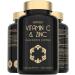 Vitamin C and Zinc Tablets - 1000mg VIT C Enhanced with Zinc Iron Copper High Strength - 120 Easy to Swallow Capsules - Vegan Immune System Complex Vitamin C Supplement with Superior Absorption
