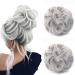 JJstar 2PCS Messy Bun Hair Piece Curly Fake Hair Buns Donut Tousled Updo High Heat Resistant Synthetic Fiber Hair Scrunchies Pieces for Women Girls Ponytail Extension(Silver Grey)