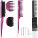 3-Piece Teasing Comb Set: Carbon Lift Teasing Combs, Rat Tail Comb, Nylon Bristle Hair Brush - Black & Rose Red - Buy Online on GoSupps.com