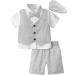 mintgreen 4pcs Baby Boy Outfits Set Gentleman Suit Shirt & Bowtie & Waistcoat & Trousers & Hat Size:1-6 Years 3-4 Years Grey