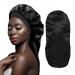 OWIIZI Satin Bonnet Extra Large Adjustable Double Layer Sleep Cap for Long hair Extra Long Black