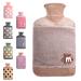 Hot Water Bottle with Cover 1.8L Large Rubber Hot Water Bottle for Relieving Menstrual Cramps Neck Shoulder Back Stomach Pain Warming Hands and Feet 1.8L-Khaki letters