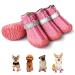 DEWVIE Dog Shoes for Small Dog Anti-Slip Dog Boots with Reflective Strip Puppy Paw Protectors for Indoor Outdoor Walking Winter Snow (Pink Size 1) Pink Inside #1: 1.1''x1.4''(W*L) (Pack of 4)