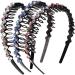 LONEEDY Wave Rhinestone and Crystal Teeth Comb Headbands For Women  Non-slip Hard Headbands (Color+Blue+Pink)