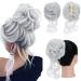 S-Noilite Claw Clip Messy Bun Hair Pieces Tousled Updo Hair Bun Hair Chignon Curly Wavy Hair Scrunchies Synthetic Ponytail Hair Extensions for Women - Silver Grey