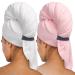 Umisleep Extra Large Microfiber Hair Towel for Women Curly Long Thick Hair 2 Pack Ultra Absorbent Hair Drying Towel Wrap Super Soft Anti Frizz Hair Turban with Elastic Loop (White Pink) White / Pink