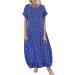 Women's Casual Bohemian Maxi Dress with Pockets - Short Sleeve Loose Plain Long Maxi Dress, Sky Blue, XL - Buy Online on GoSupps.com