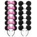 CHuangQi Mouse Ears Solid Black and Pink Bow Headband for Boys & Girls Birthday Party Pack of 12