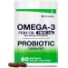 Omega-3 Fish Oil with Probiotics 1800mg Fish Oil 660mg EPA 450mg DHA Heart Brain & Gut Support 20 Billion CFU Lemon-Flavored Burpless Softgels Non-GMO Gluten-Free