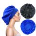 Eupinduo 2 pieces satin sleeping cap bonnet hair hood curly hood for sleeping hair hood for the night enlarged high elastic width creme soft female satin hood sleep black blue