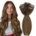 Vivien 55cm clip in real hair extensions 140g clip in extensions real hair light blond ombre dark brown with caramel blonde real hair clip in extensions 7PCs #4/27/4 22 inch-140g-clip-PU 1-1 CP #4/27/4
