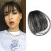 Clip in Air Bangs Remy Human Hair Extensions One Piece Front Neat Air Fringe Hand Tied Straight Flat Bangs Clip on Hairpiece for Women (Black)