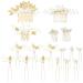 inSowni 17 Pieces Gold Metal Wedding Bridal Leaf Flower Pearl Hair Side Combs Slides+U-shaped Hair Pins Formal Prom Party Headpieces for Brides Bridesmaids Women Girls