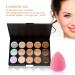 15 Colors Concealer Palette for Facial Camouflage & Contouring + Sponge Puff & Oval Brush - Makeup Cream - Buy Online on GoSupps.com