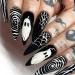 Ghost Face Press on Nails Gel Glue on Nails 24Pcs Glossy White Spider Web Acrylic Long Stiletto Halloween False Nails Whirlpool Full Cover Fake Nails Stick on Nails for Women Girls with Halloween Design 1