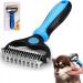 2 In 1 Pet Grooming Tool Dematting Comb for Dogs & Cats 2 Sided Undercoat Rake Deshedding Tool Cat Matted Fur Remover For Long Haired Cat Dog Tangles Removing (BLue Style B)