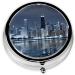 Chicago Reflected Round Pill Box - 3 Compartment Portable Travel Medicine Organizer - Mini Decorative Pocket Purse for Vitamins & Tablets - Buy Online on GoSupps.com